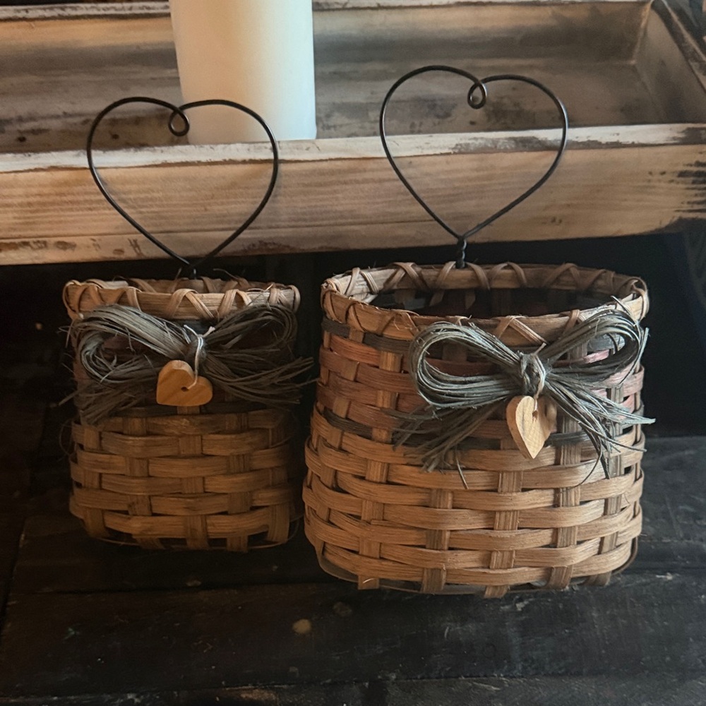 Cottagecore Rustic Brown Woven Heart Basket set